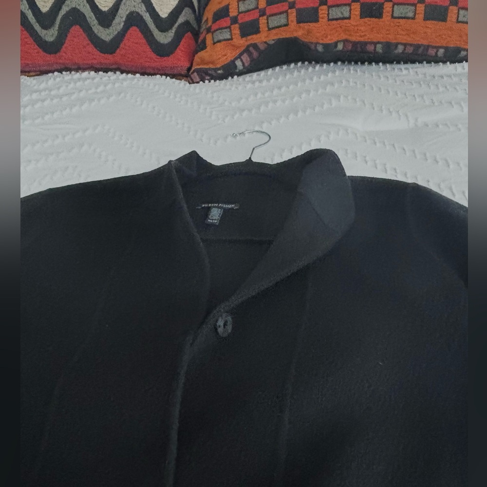 EILEEN FISHER VINTAGE BLACK WOOL SWING COAT (NEHRU) STAND UP COLLAR SZ XS- S - Picture 7 of 16